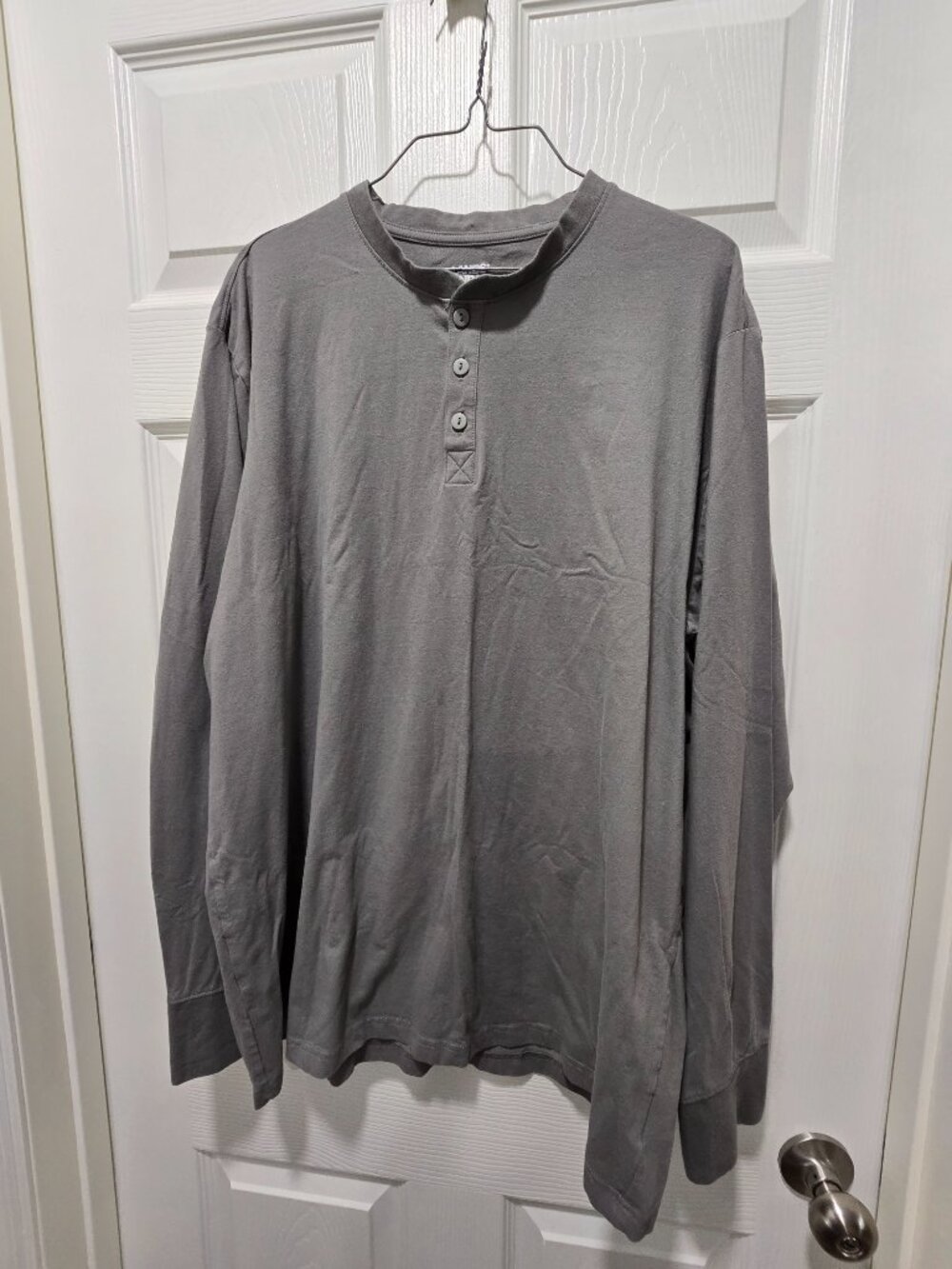 Lands End Mens LS Pullover Henley Top Shirt XL Grey 95% Cotton